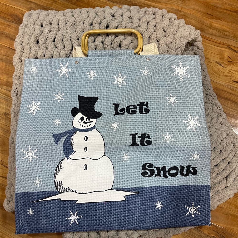 Snowman Tote Bag with Bamboo Handles